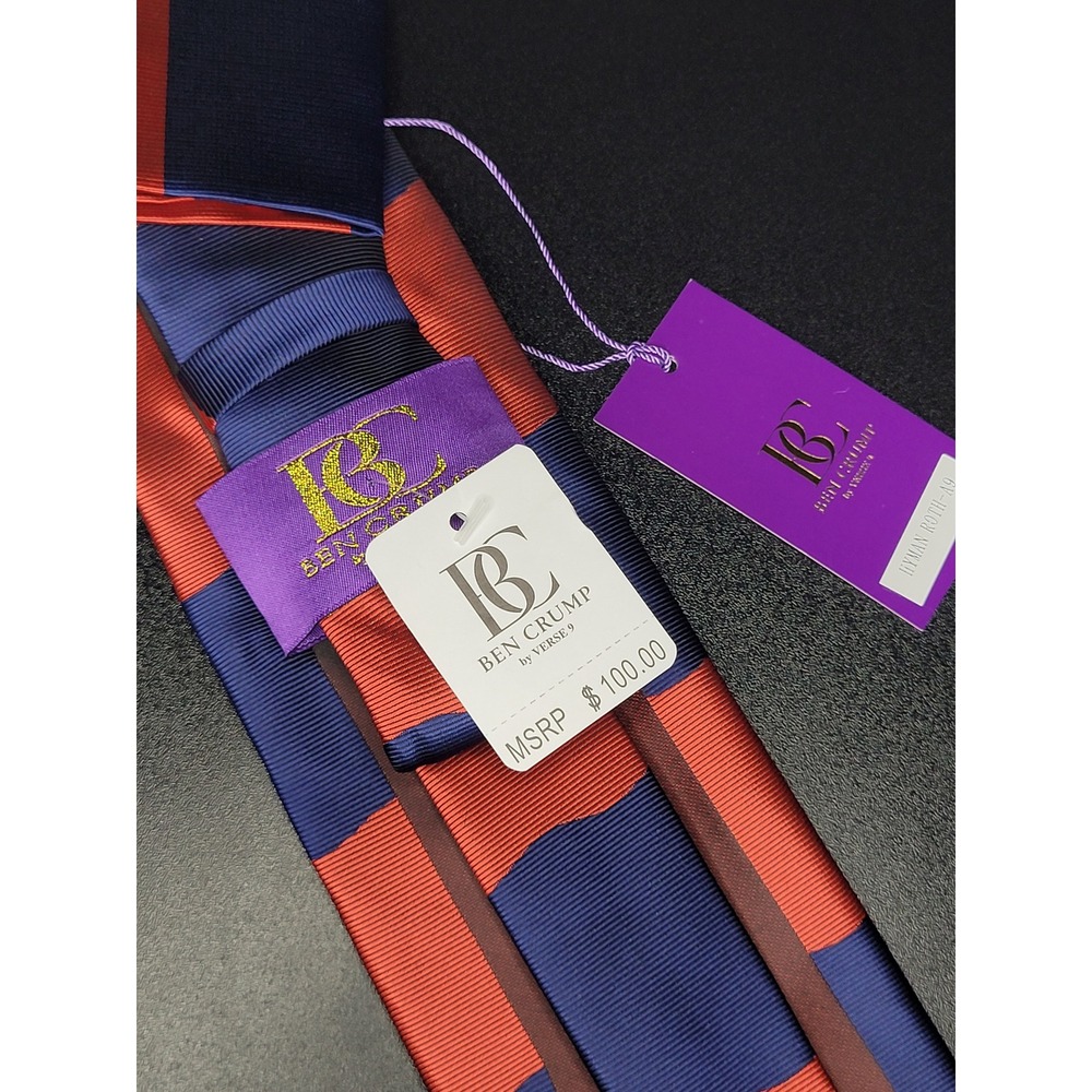 Ben Crump by Verse 9 Tie Pocket Square Set Navy Red Orange Wavy Stripe Silk NWT